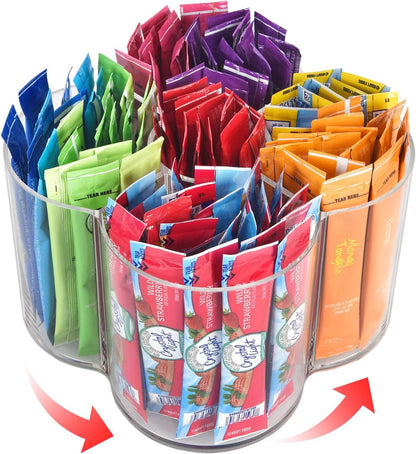 Drink Packet Organizer For Powdered Drink Mix,Powder Packet,Water Packet,Water Flavor Packet,Lazy Susan Organizer Rotating Holder for Drink Mix Necessities（Square）