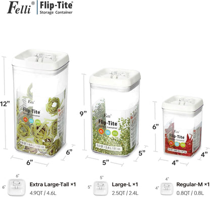 Felli Flip Tite Storage Container with Built-In Spoon & Airtight Lid 5” Large-M Ring Flip Top, Stackable Acrylic Canister for Sugar Flour Powder, Kitchen Pantry Organizer (1.8qt), 2 spoons