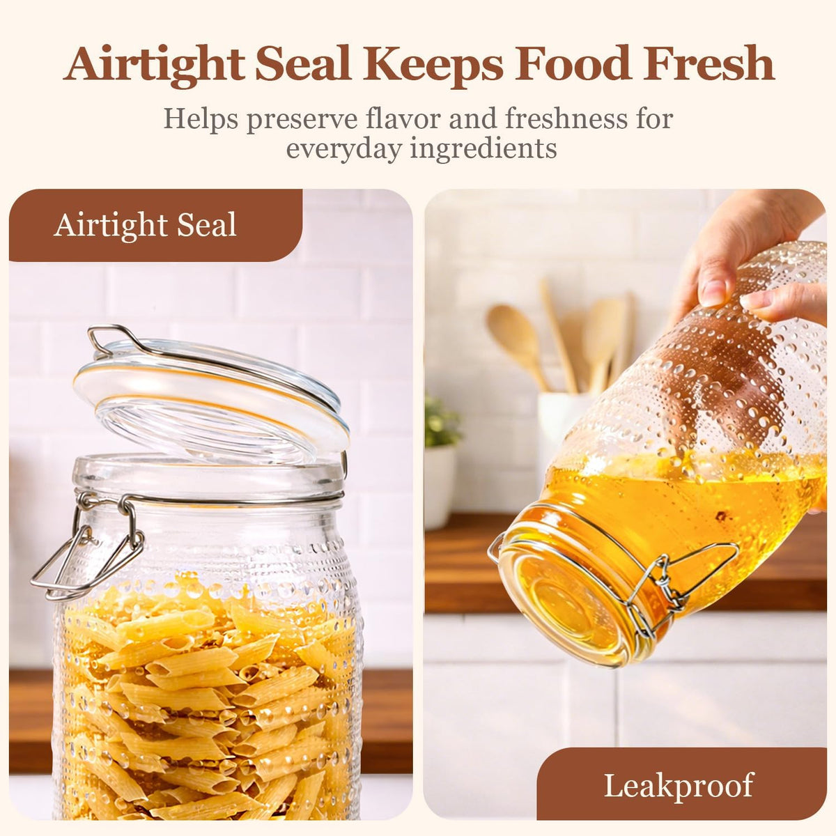 ComSaf 0.5 Gallon / 3 Pack Wide Mouth Glass Jars with Airtight Lids,Large Airtight Food Storage Containers for Pantry, Heavy-Duty Canister Set for Flour, Sugar, Cereal, Cookies, and Pet Food