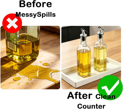 Oil Tray Kitchen Counter, Keeps Countertop Tidy, Kitchen Silicone Tray for Oil Bottle, Protect Bottles from Cracks and Scratches, for Glass Oils Sprayer and Bottle (Marble Design)