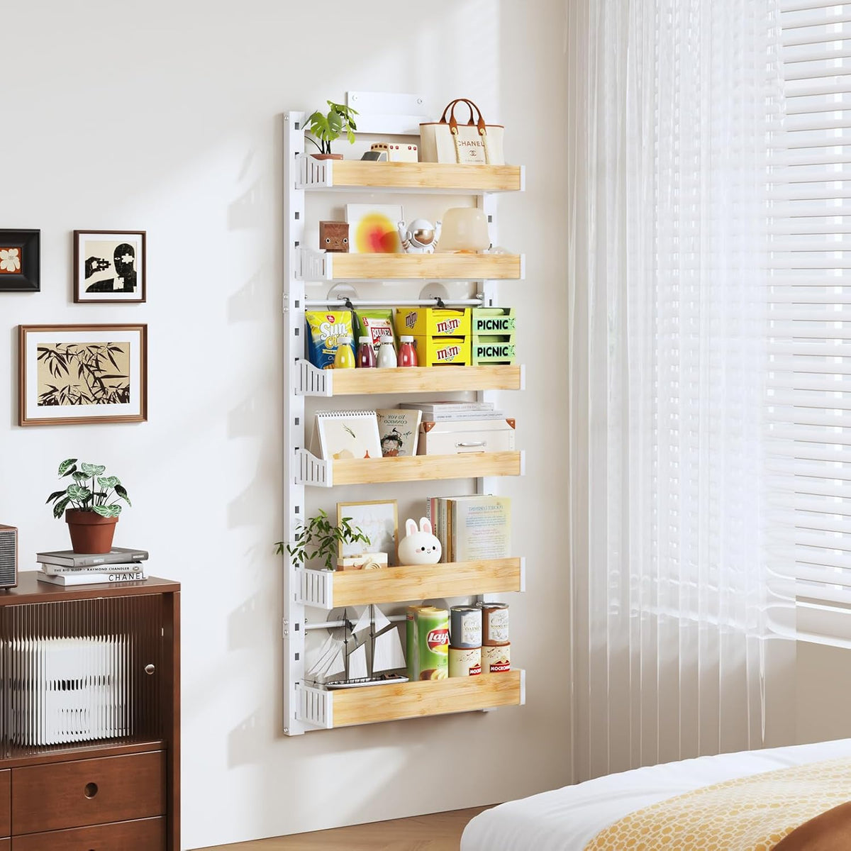 8-Tier Over The Door Pantry Organizer, Heavy-Duty Metal Wall Mount or Hanging Spice Rack, behind the door storage Shelves with Adjustable Basket, Back of Door Organizer for Kitchen Cabinet and Closet