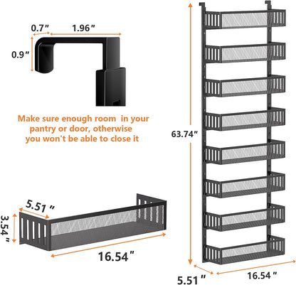 6-Tier Over The Door Pantry Organizer with Mesh Baskets, Adjustable & Stable Hanging Spice Rack for Kitchen, Bathroom, Bedroom, and Baby Essentials Storage