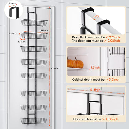 LUXEAR Over the Door Pantry Organizer, 8-Tier Adjustable Over the Door Hanging Spice Rack, No-Assembly Foldable Metal Over the Door Organizer for Kitchen, Home, Laundry Room, Bathroom