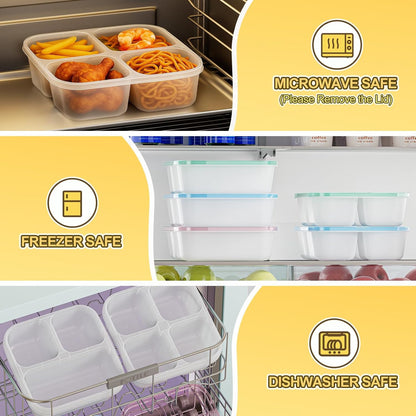 Canfanni 6 Pcs Snack Box Container Set, Reusable 3&4 Compartment Meal Prep Snack Containers for Adults Kids Toddler, BPA-Free Divided Lunchable Container for School, Work and Travel (5 Color)