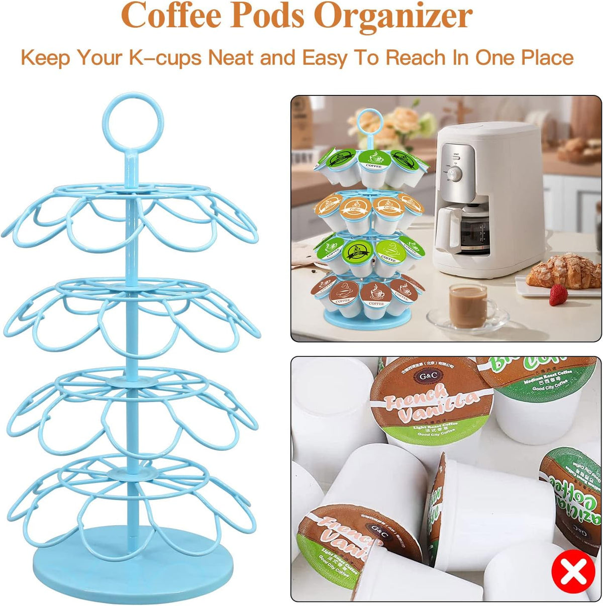 KIMIUP Coffee Pod Holder, K Cup Organizer Compatible with K-Cups(36 Pods), Kitchen Detachable Coffee Pod Organizer for Countertop, Spins 360-Degrees