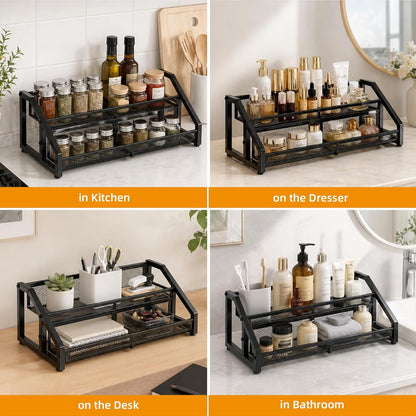 3 Tier Expandable Spice Rack Organizer for Kitchen,13.7"-23.6" Heavy Duty Spice Organization Shelf,Metal Pantry Storage Shelves Racks, Good Space for for Pantry, Counter top,Patent Pending