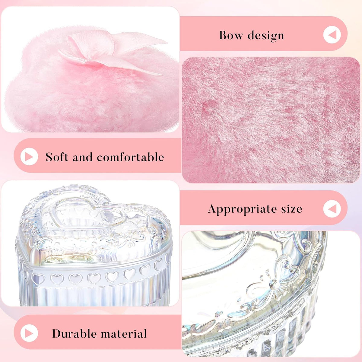 Tioncy 3 Pcs Large Body Powder Puff and Container Valentine's Day gift Powder Container with Puff Crystal Case Soft Washable Reusable Velour Face Body Glitter Wet Dry Makeup (Classic,Clear)