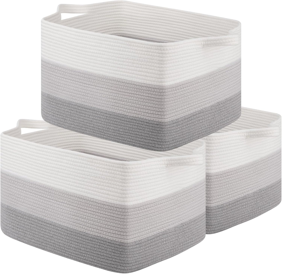 OIAHOMY Storage Basket, Woven Baskets for Storage, Cotton Rope Basket for toys,Towel Baskets for Bathroom - Pack of 3, Gradient Yellow