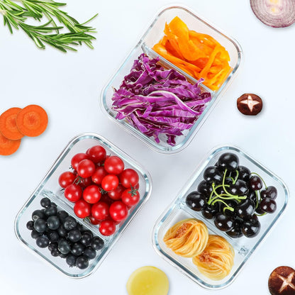 M MCIRCO 10-Pack,30 Oz Glass Meal Prep Containers 2 Compartments Airtight Lunch Bento Boxes with Lids, Glass Food Storage Containers, Microwave, Oven, Freezer, Dishwasher