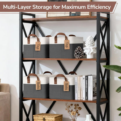 CHICVITA 4 Pack Large Storage Baskets for Shelves, Collapsible Closet Organizer Bins with Metal Frame, Fabric Storage Bins for Clothes Towels Organization, 16.8" x 11" x 9.8", Beige