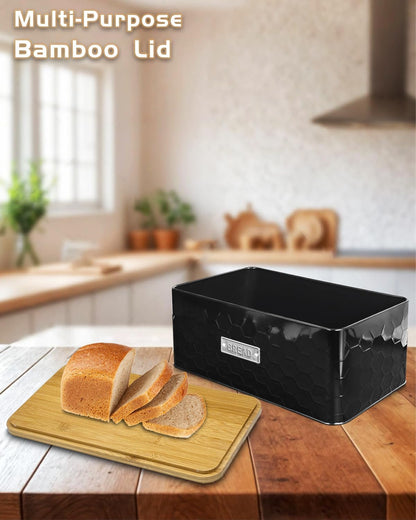 vensovo Bread Box for Countertop – Large White Metal Bread Bin with Bamboo Cutting Board Lid, Farmhouse Bread Storage Container for Homemade Bread, Baked Goods & Kitchen Counter Organization
