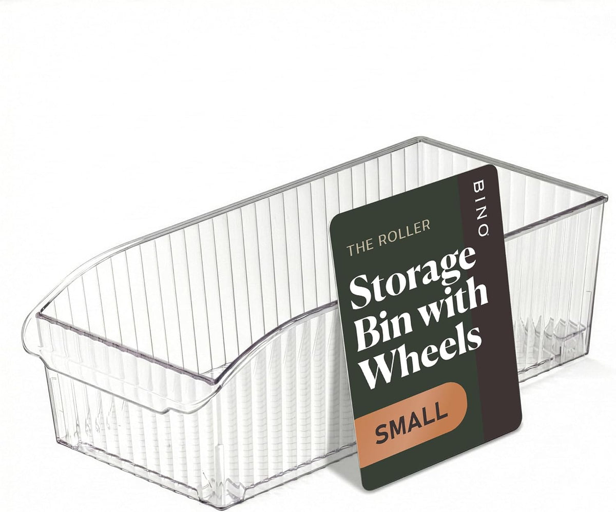 BINO | Plastic Storage Bins with Wheels, X-Large | THE ROLLER COLLECTION | Clear Storage Bins for Organization | Clear Containers for Pantry Fridge & Freezer Organizer Bin Cabinet & Pantry Organizers