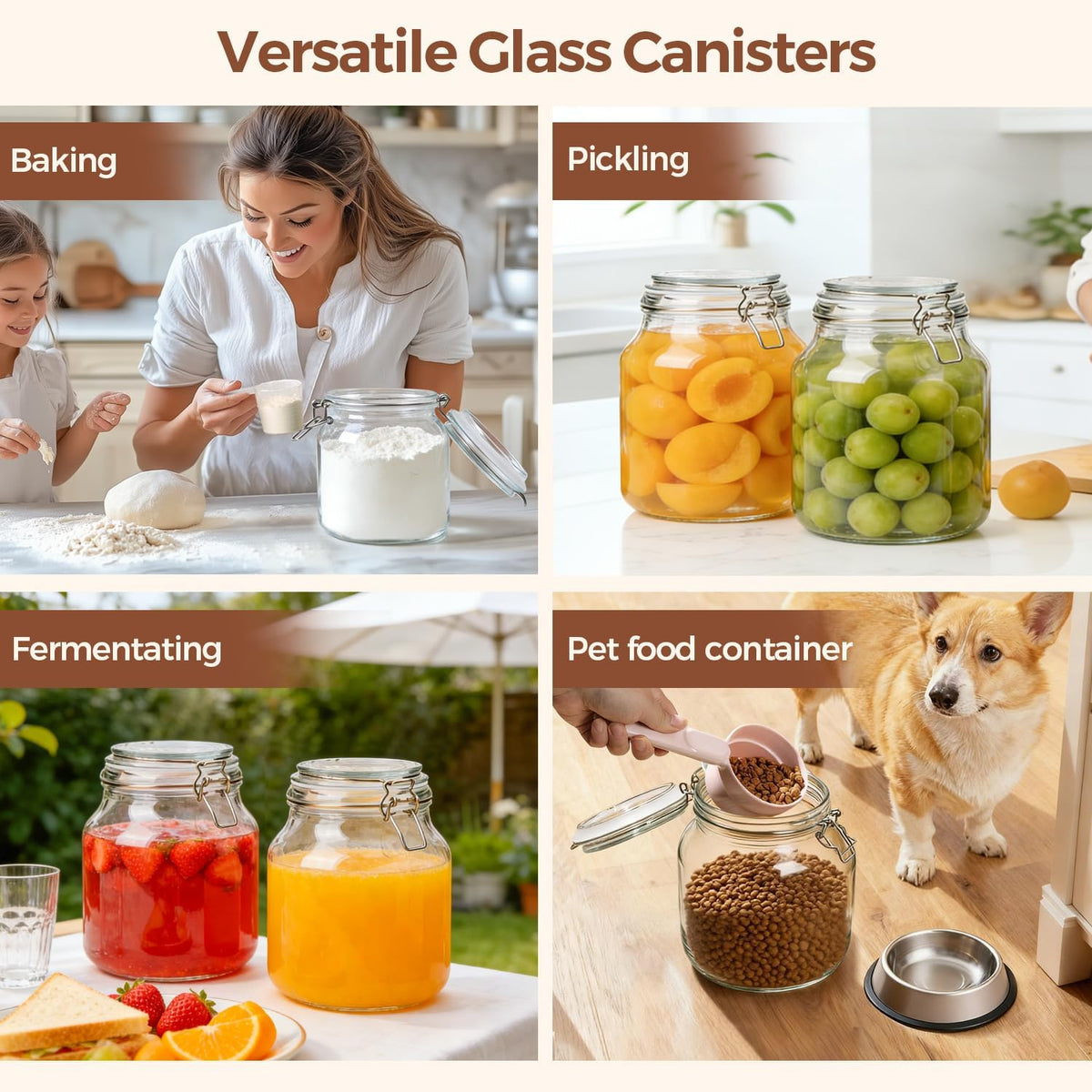 ComSaf 3-Pack 68oz 13-Inch Tall Glass Pasta Containers for Spaghetti & Long Pasta, Slender Airtight Canisters for Vertical Pantry Organization, Food Storage Jars for Linguine & Breadsticks