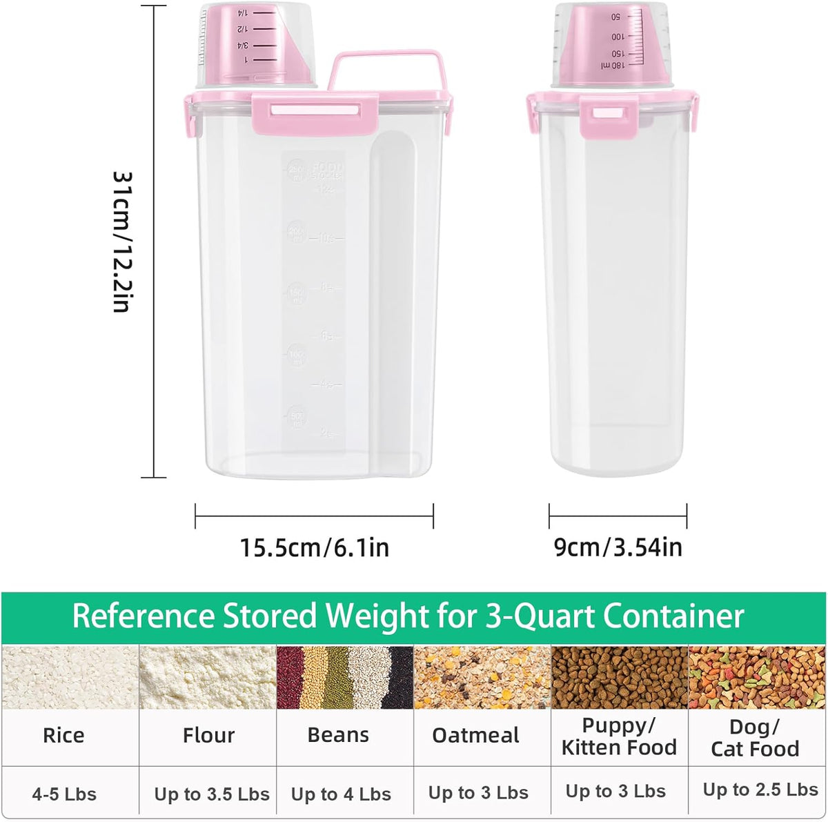 TBMax Rice Container Cereal Storage Container 2 Pack 5 Lbs, Kitchen Pantry Dry Food Storage Holder with Easy-Pouring Spout & Handy Cup, Small Pet Dog Cat Food Dispenser for Daily Feeding -Grey