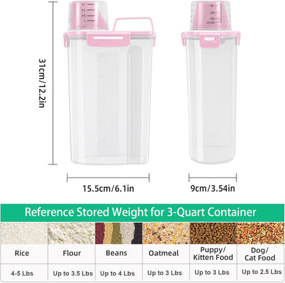 TBMax Rice Container Cereal Storage Container 2 Pack 5 Lbs, Kitchen Pantry Dry Food Storage Holder with Easy-Pouring Spout & Handy Cup, Small Pet Dog Cat Food Dispenser for Daily Feeding -Grey