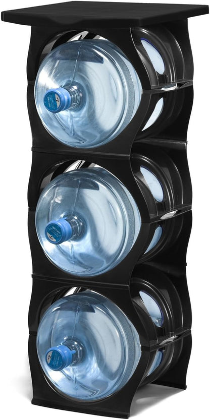 Bariboo Stackable Water Bottle Storage Rack Best Water Jugs 5 Gallon Organizer. Jug Holder for Kitchen, Cabinet and Office Organizing. Reinforced Polypropylene (Silver, 4 No Shelf)