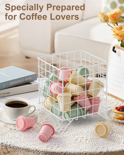 FantasyLife K Cup Holder Organizer, 5.3" x 5.3" x 6.3" Coffee Pod Storage Basket, Coffee Bar Accessories Metal Basket, Large Capacity Countertop Organizer for Kitchen Counter & Office Desktop (Gold)