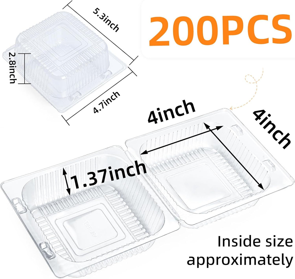 Evnlo 100 Count Clear Plastic Containers with Lids for Food, Thickened Disposable Sandwich Containers Clamshell Boxes for Cake Slice, Dessert, Hamburger, Salad, Pastry, Fruits, Takeout Tray