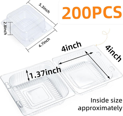 Evnlo 100 Count Clear Plastic Containers with Lids for Food, Thickened Disposable Sandwich Containers Clamshell Boxes for Cake Slice, Dessert, Hamburger, Salad, Pastry, Fruits, Takeout Tray