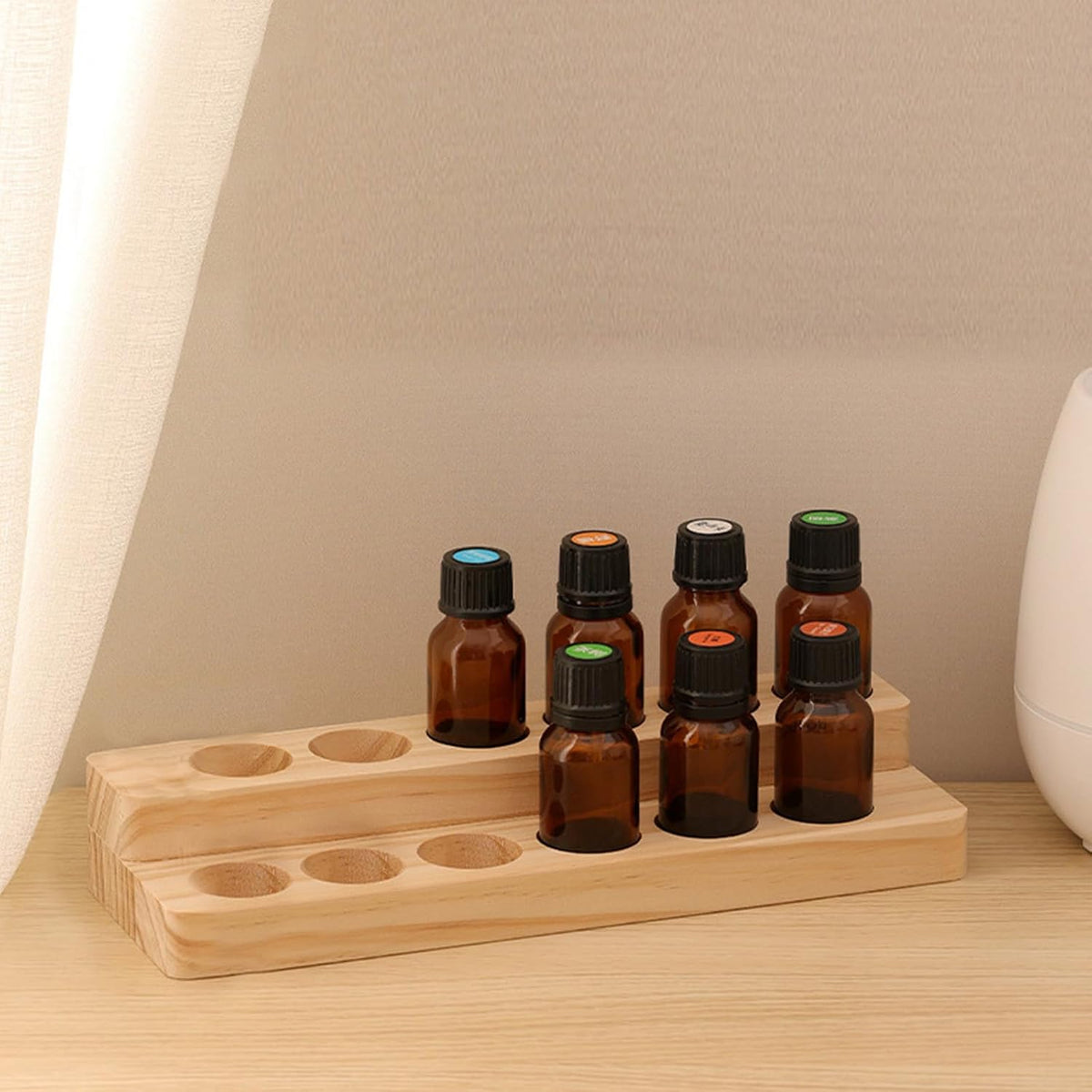 Essential Oil Display Stand 4 Tier Essential Oil Holder Solid Wood Essential Oil Rack for 24 Bottles Tabletop Display Holder Bottle Organizer for 5-20ml Bottles Display for Essential Oils