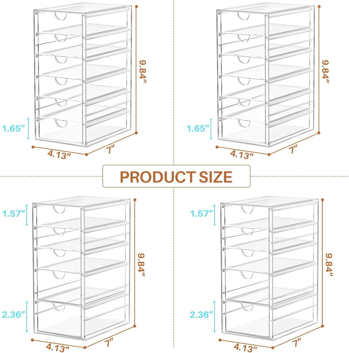 Acrylic Makeup Organizer with 13 Drawers, Bathroom Counter Organizer, Acrylic Organizers, Desk Organizer, Office Supplies, Storage Drawers for Cosmetic, Pencil, Coffee, etc 3 Pack