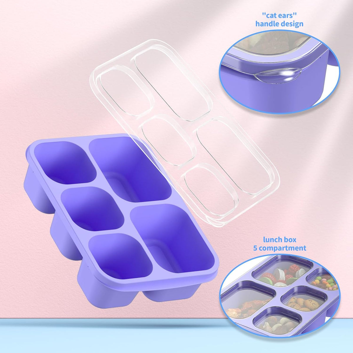Bento Box Adult Lunch Box - 4 Pack, 5 - Compartment Meal Prep Container for Kids, Reusable Food Storage Snack Containers - Stackable for School, Work, and Travel (Wheat(Green/Blue/Pink/Beige))