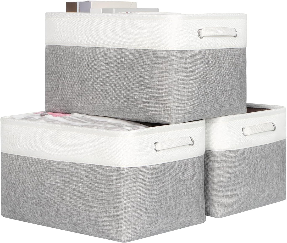 Foldable Storage Bin Collapsible Basket 12" x 10" x 9.5" Cube Storage Organizer Bins with Dual Carry Handles for Home Closet Shelves Drawers Organizer, Set of 3, Grey