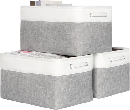 Foldable Storage Bin Collapsible Basket 12" x 10" x 9.5" Cube Storage Organizer Bins with Dual Carry Handles for Home Closet Shelves Drawers Organizer, Set of 3, Grey