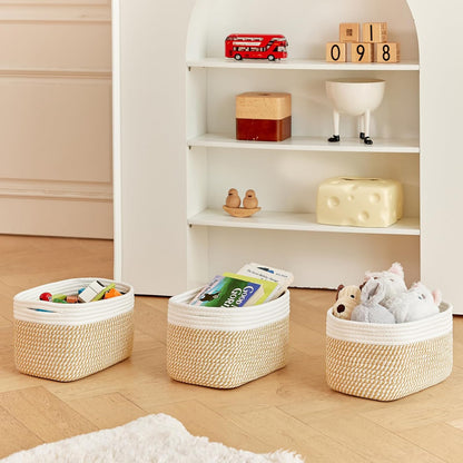 R RUNKA Small Cotton Rope Basket – Storage Bin for Organizing (10.6" x 6.7" x 6.7"), Bathroom Storage Basket for Shelf, Counter & Closet（Beige）