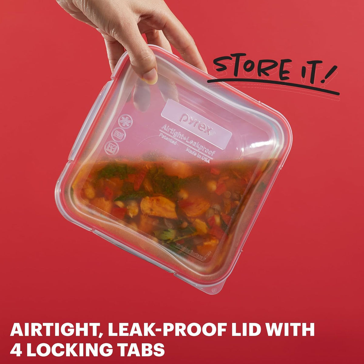 Pyrex Freshlock (4 Cup) Glass Food Storage Containers Set, Airtight & Leakproof Plastic Locking Lids BPA-Free, Meal Prep Containers Set, Freezer Dishwasher Microwave Safe
