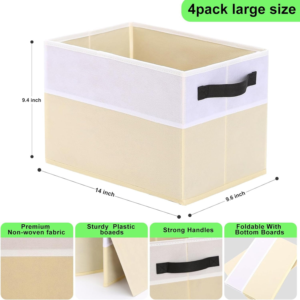 Closet Storage Bins, Large Closet Organizer Baskets with Divider & Handles,Trapezoid Fabric Shelf Organizers, Collapsible Storage Cubes for Clothes, Towels, Toys - Beige