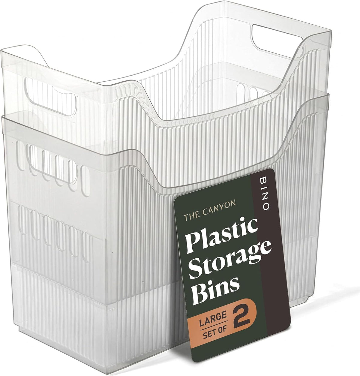 BINO | Plastic Storage Bins, Narrow - 2 Pack | THE CANYON COLLECTION | Clear Storage Bins for Organization | Clear Containers for Pantry | Fridge & Freezer Organizer Bin | Cabinet & Pantry Organizers