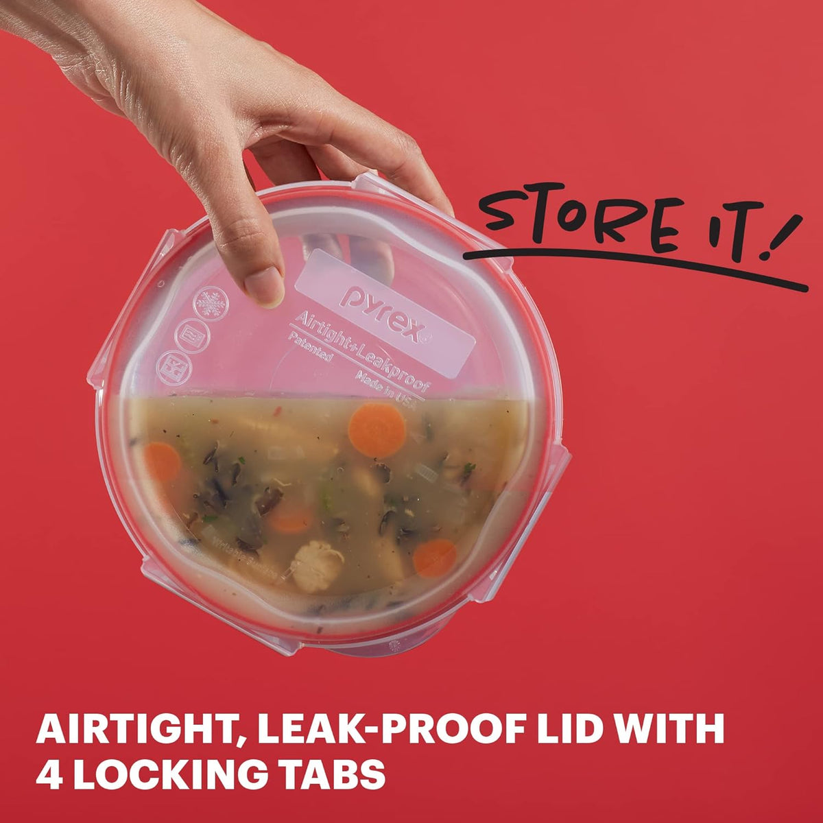 Pyrex Freshlock (4 Cup) Glass Food Storage Containers Set, Airtight & Leakproof Plastic Locking Lids BPA-Free, Meal Prep Containers Set, Freezer Dishwasher Microwave Safe