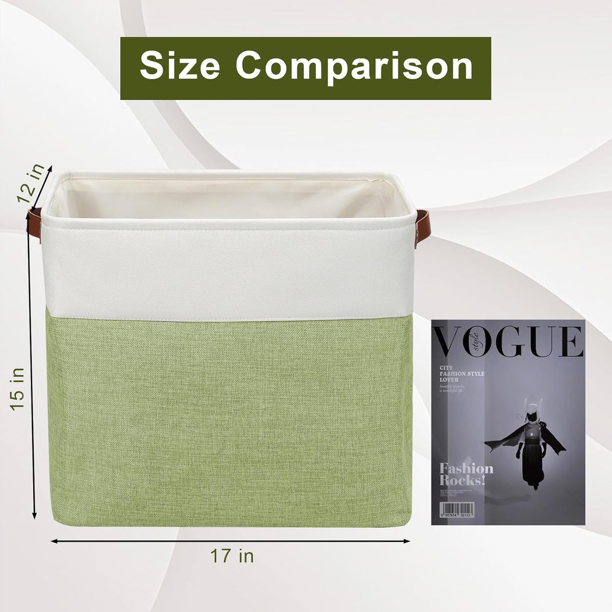 Bagnizer Large Fabric Storage Baskets | 50L Storage Bins, Decorative Linen Closet Baskets with Handles for Organizing, Shelf, Toys, Clothes, Home, Office, Nursery, 17x12x15Inches (Grey&White)