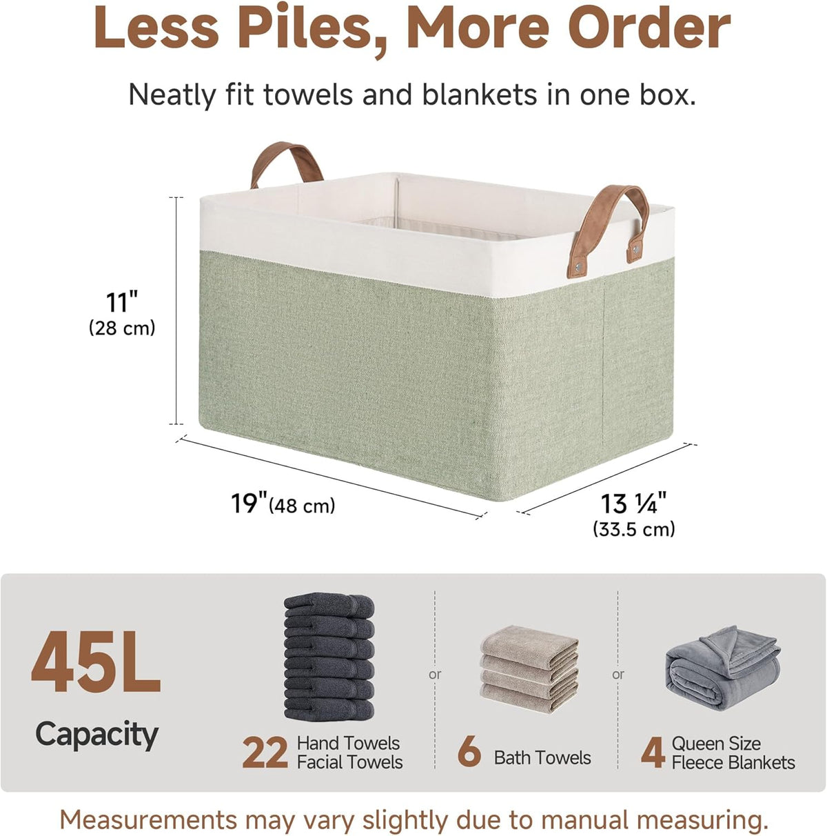 StorageWorks Storage Bins, Shelves Baskets for Organizing, Fabric Closet Organizers with Handles, Metal Frame, Beige-Cotton-linen, 2-Pack