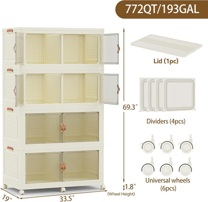SAILUN 145Gal/580Qt Stackable Storage Bins Folding Collapsible Storage Bins with a Lid, Closet Organizers and Storage,White 26" W x 17" D x 71" H