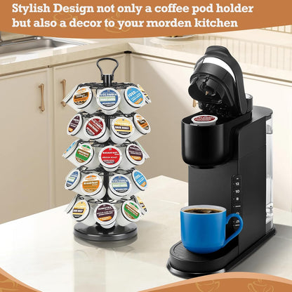 BLACKSMITH FAMILY 36 K Cup Pod Carousel Easy Assembly Design K Cup Holders,K Cup Holder, K Cups Holder,K Cup Carousel, 4-Tier Coffee Pods Holder Storage Organizer Stand,Glossy Black