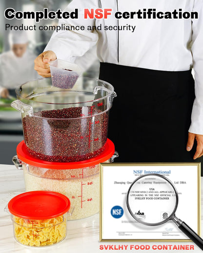 4QT NSF Food Storage Containers: 8 PCS [Food Grade][Hot&Cold Resistant] Commercial Clear Food Storage Containers with Lids for Restaurant Kitchen Proof Dough, Measuring Spoons Included(BPA FREE) - Colors A