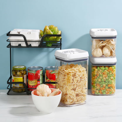 Felli Flip Tite Storage Container with Built-In Spoon & Airtight Lid 5” Large-M Ring Flip Top, Stackable Acrylic Canister for Sugar Flour Powder, Kitchen Pantry Organizer (1.8qt), 2 spoons