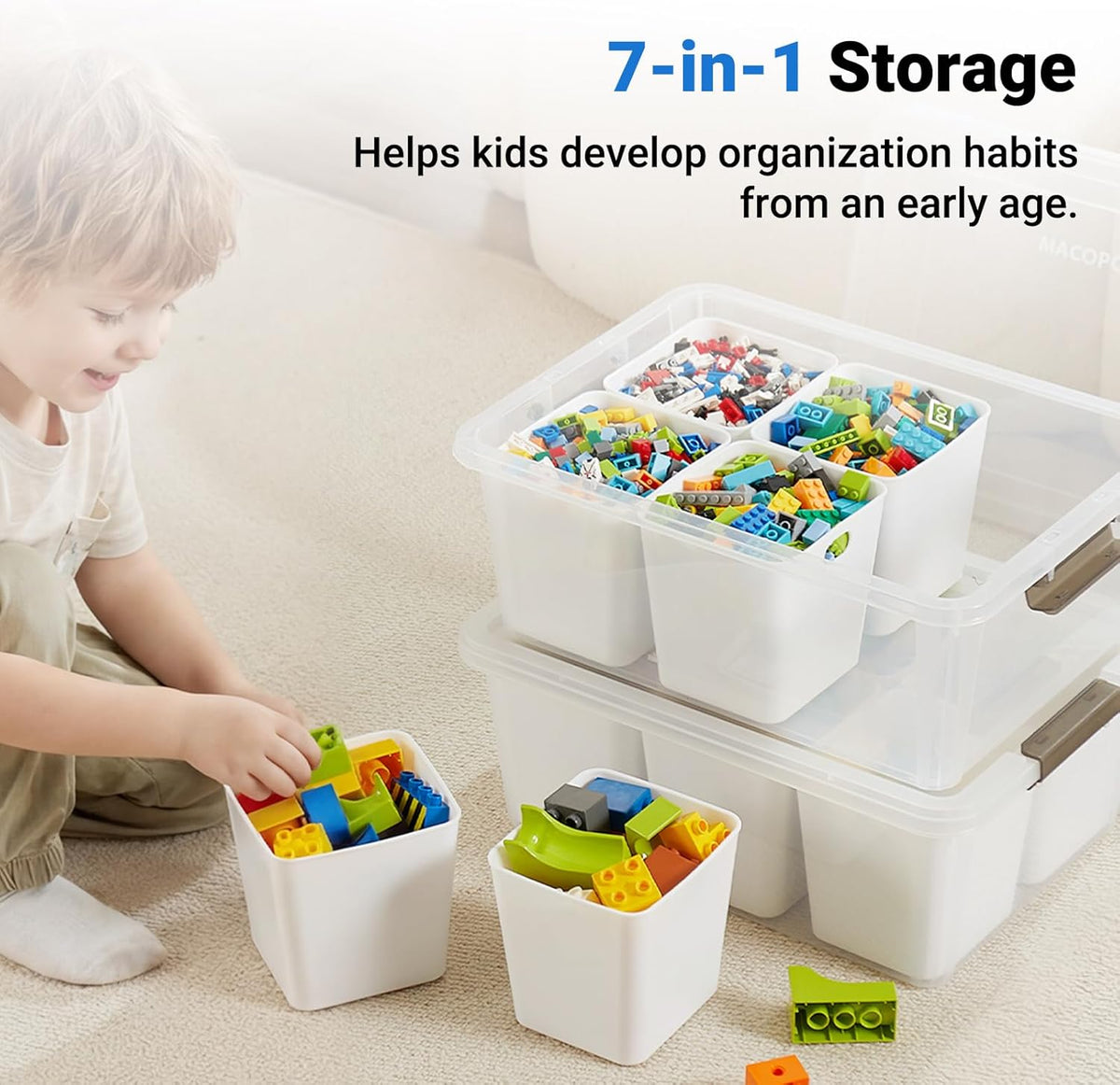MACOPRO 17 QT Plastic Storage Box with Removable Tray, Bins with Lids, Clear Storage Container for Craft Supplies, Beads, Tools, Sewing, and Playdoh Organization (White, -17QT)