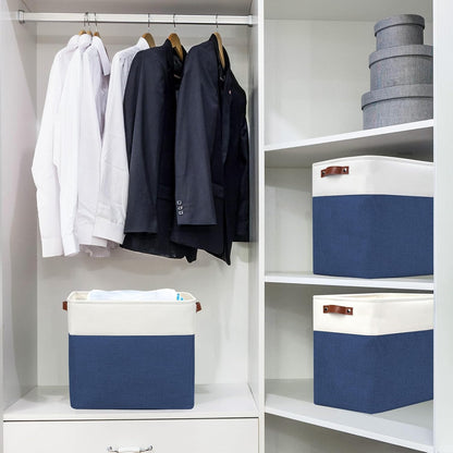 Bagnizer Large Fabric Storage Baskets | 50L Storage Bins, Decorative Linen Closet Baskets with Handles for Organizing, Shelf, Toys, Clothes, Home, Office, Nursery, 17x12x15Inches (Grey&White)