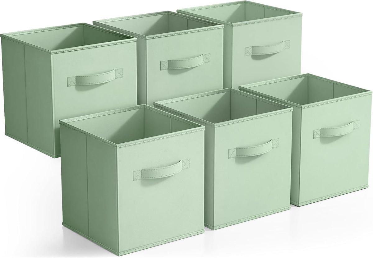 Sorbus Foldable Storage Cubes - 6 Fabric Baskets for Organizing Pantry, Closet, Shelf, Nursery, Playroom, Toy Box, Cubby -11 Inch Dual Handle Collapsible Closet Organizers and Storage Bins (Navy Blue)