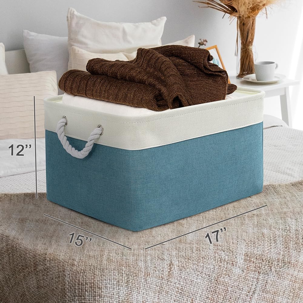 Fabric Storage Bins 12x8x5 inch [6-Pack] with Rope Handles - Decorative Baskets for Organizing