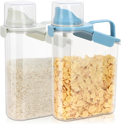 TBMax Rice Container Cereal Storage Container 2 Pack 5 Lbs, Kitchen Pantry Dry Food Storage Holder with Easy-Pouring Spout & Handy Cup, Small Pet Dog Cat Food Dispenser for Daily Feeding -Grey