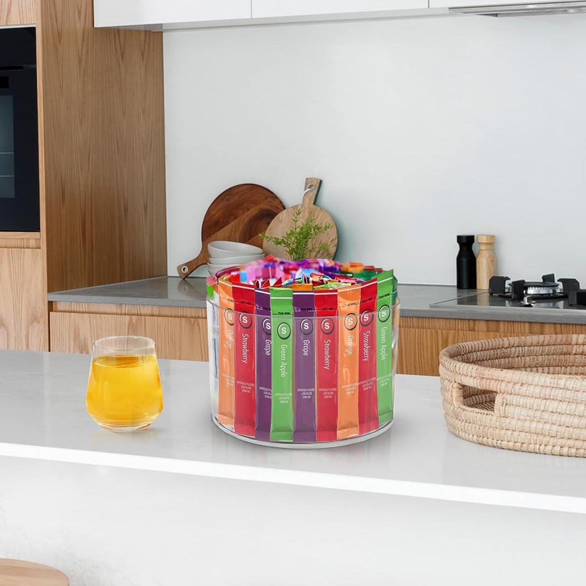 Drink Packet Organizer For Powdered Drink Mix,Powder Packet,Water Packet,Water Flavor Packet,Lazy Susan Organizer Rotating Holder for Drink Mix Necessities（Square）