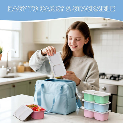 Snack Pack Containers for Kids, Reusable Snack Containers with Lids, 2 Compartment Small Bento Snack Box, BPA-Free, Lunchbox Accessories for Travel