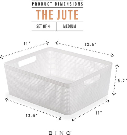 BINO | Woven Plastic Basket | Small (Natural), 5-Pack | THE JUTE COLLECTION | Home Organization, Space - Saving Storage, Stylish Design | Jute Basket | Plastic Storage Basket