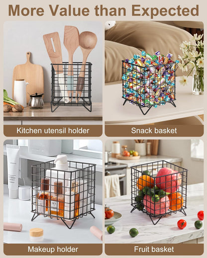 FantasyLife K Cup Holder Organizer, 5.3" x 5.3" x 6.3" Coffee Pod Storage Basket, Coffee Bar Accessories Metal Basket, Large Capacity Countertop Organizer for Kitchen Counter & Office Desktop (Gold)