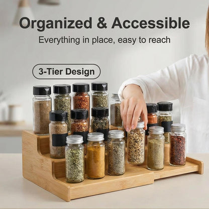 JinDoWin Spice Rack Organizer For Cabinet, Spice Organization For Cabinet, Spice Rack For Countertop,15.7 Inch Adjustable Seasoning Organizer Spice Organizer (Medium)