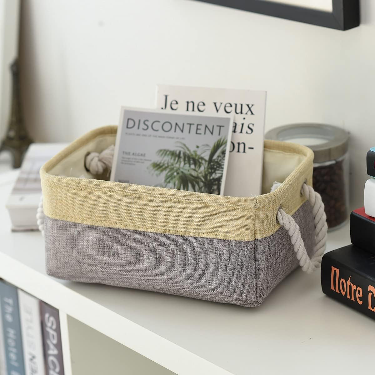 Fabric Storage Bins 12x8x5 inch [6-Pack] with Rope Handles - Decorative Baskets for Organizing